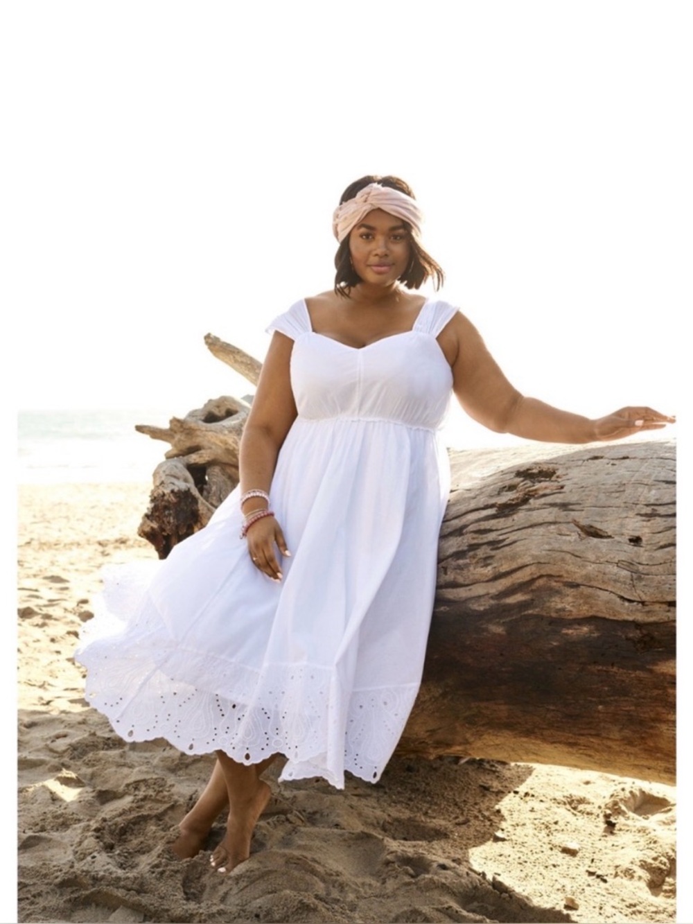 Lane Bryant White Eyelet Sleeveless Cotton Dress 14 Wedding Beach Boho New
